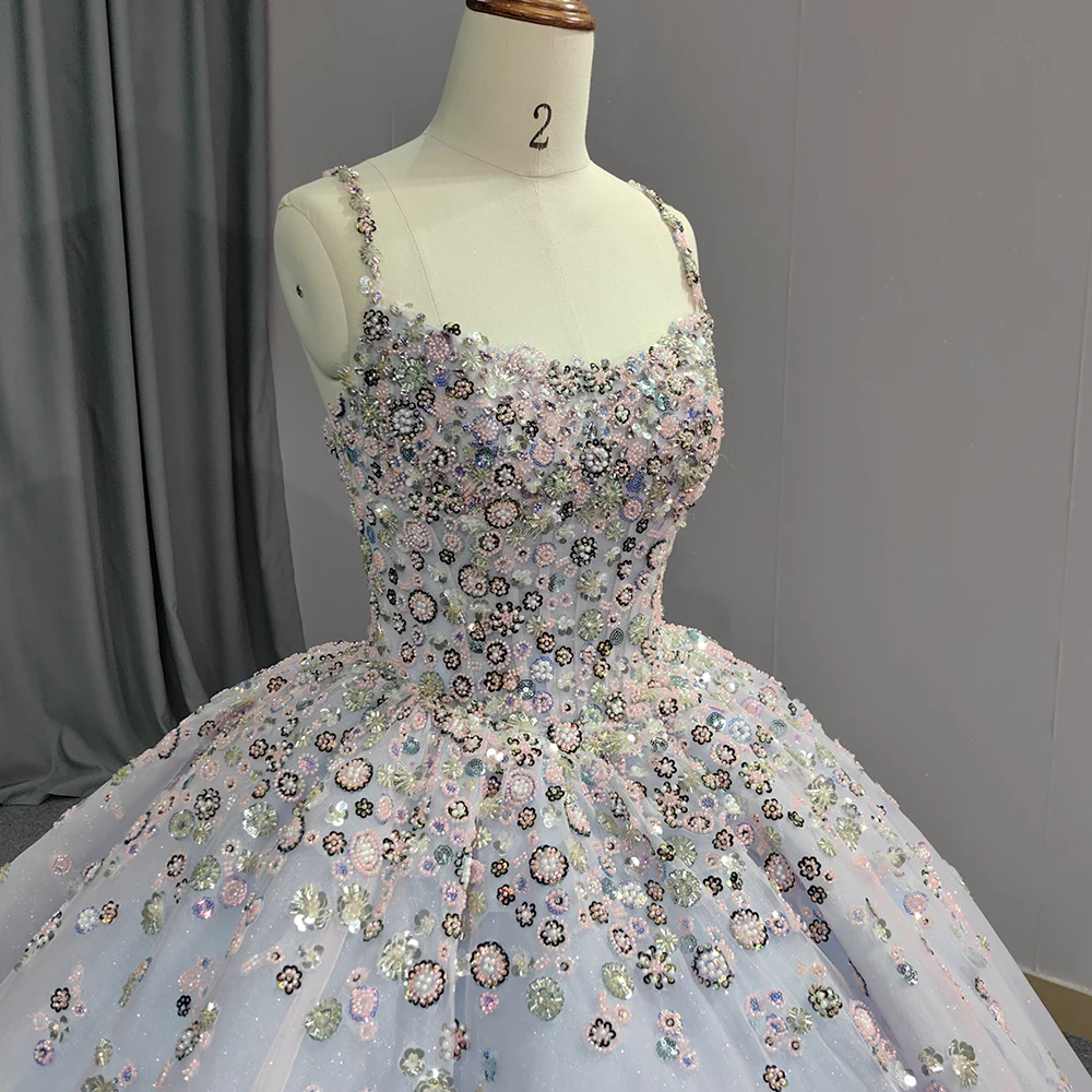 purple and white quince dress Purple And White Tulle Flowers Princess Crop Top Prom Dress Quinceaner Siaoryne