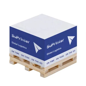 Custom 4 Sides Logo Printing Paper Block 7.6*7.6 Sticky Note  with Wooden Pallet Custom Pallet Note Paper Block Memo Cube Pad