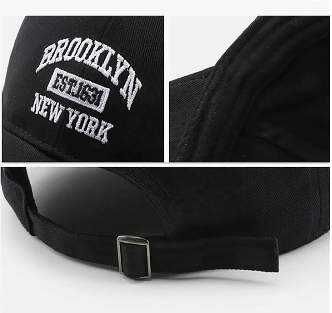 Customized Adult Adjustable Baseball Cap Embroidered Logo of USA Cities-New York Brooklyn Black Baseball Hat Printed Pattern