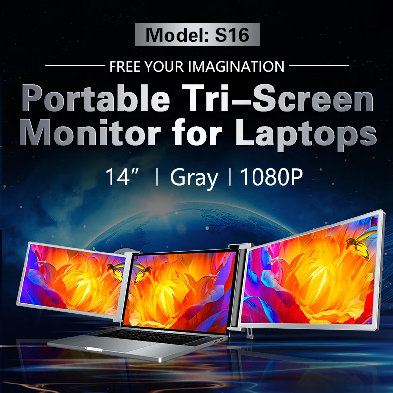 14 Inch Triple Screen Portable Monitor - 3 Screen Laptop Extender