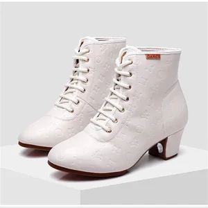Women Adult  Outdoor Autumn  Winter Modern Dance Boots Gao Bang Soft-Soled Square Social Dance Boots