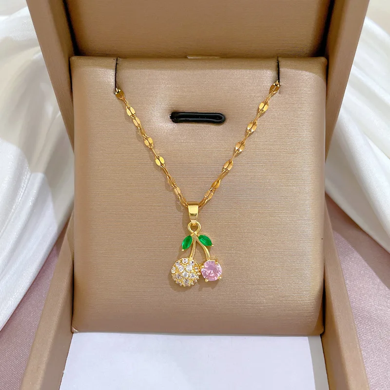 Sweet Girl Jewelry Micro Pave CZ Zircon Fruit Necklace Real 18k