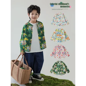 Children's Color Digital Printed Artistic Stand Collar Shirt 2023 Autumn New Boys Casual Handsome Shirt