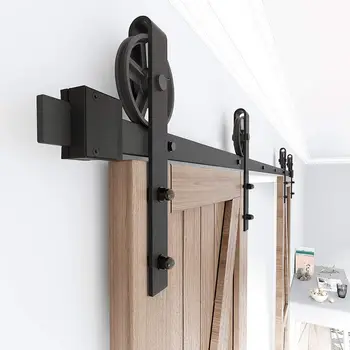 6 ft./72 in. Black Sliding Barn Door Track and Hardware Kit with Big wheel J Shape Hanger for Single Door