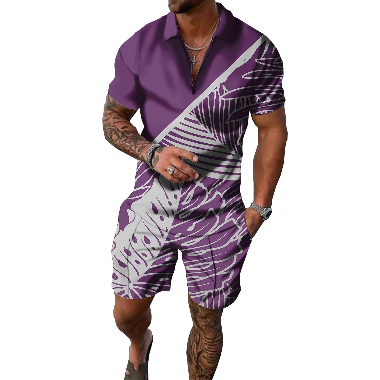 Siapo Samoa Polo Shirt and Shorts Sports Set Hawaii Monstera Leaf