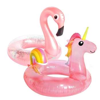 Hot Sale wholesale Outdoor Inflatable floating flamingo unicorn swimming tube ring Safe PVC cartoon swimming circle
