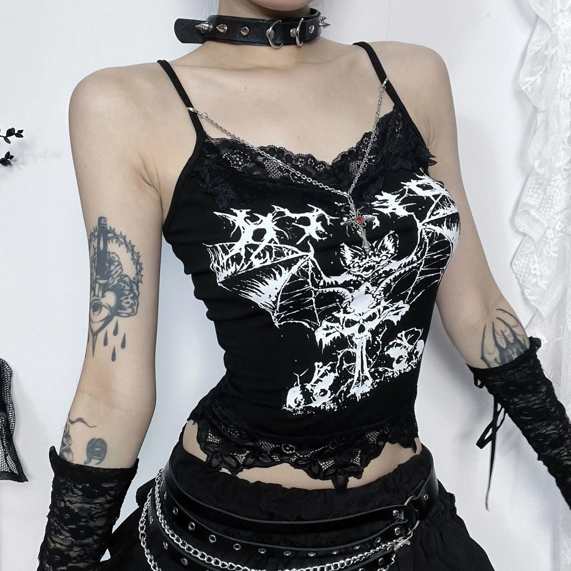 Punk Aesthetic Sleeveless Camisole - Grunge Crop Top