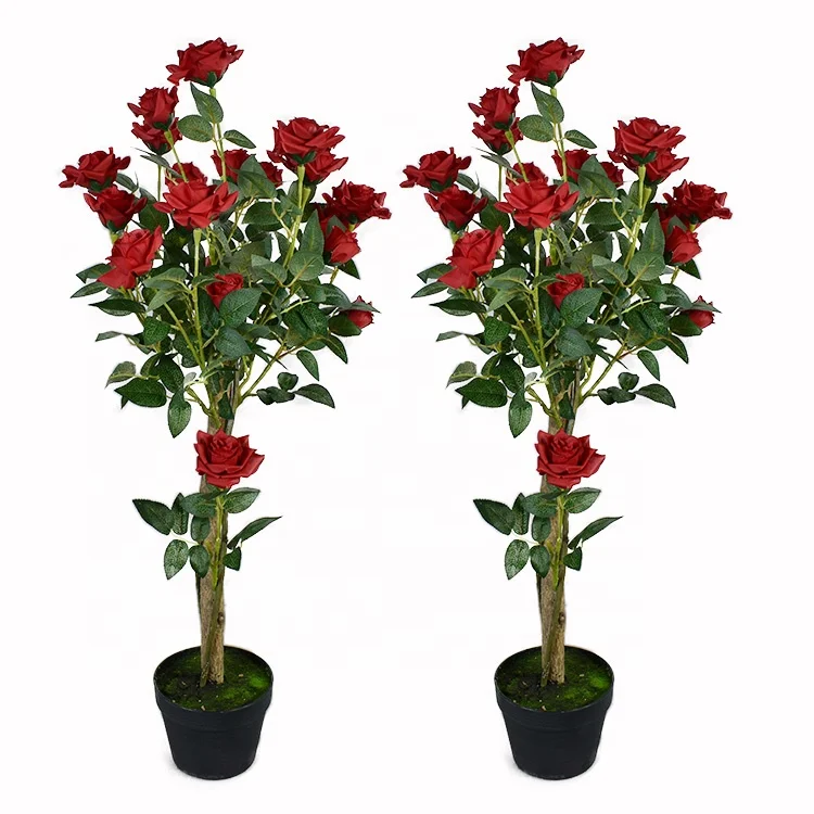 2022 Wholesale Home Decorative Potted Rose Flower Trees Artificial Tree