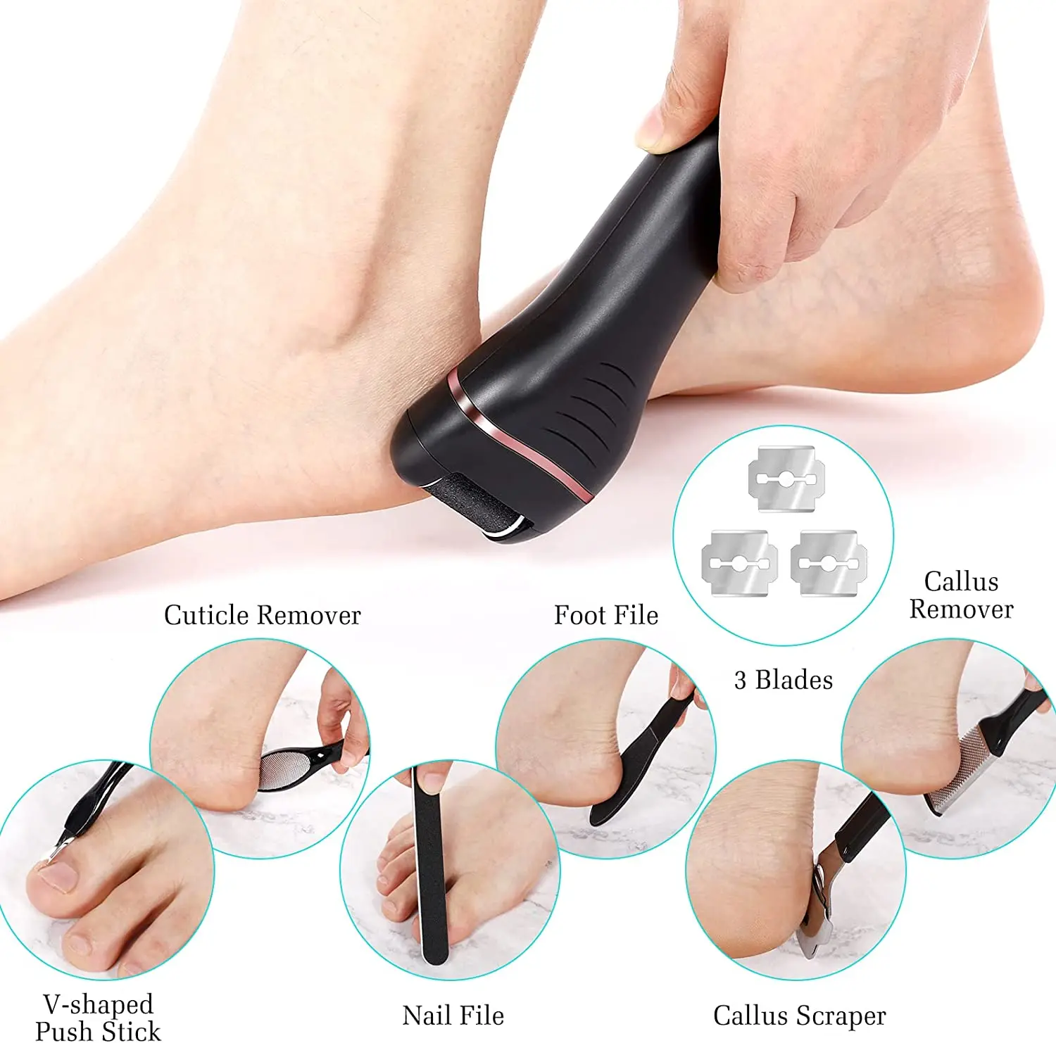 10 in 1 Electric Callus Remover Foot File Rechargeable Foot Scrubber Pedicure Kit Foot Grinder for Feet