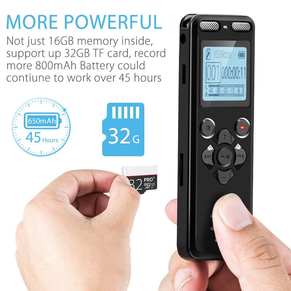 V36 Digital Voice Recorder with Microphone Long Battery Life 32GB Hearing Aid Function USB Portable Dictaphone for Meeting