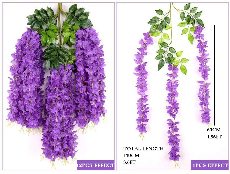 Faux Plants White Silk Vine Garland Artificial Hanging Wisteria Flowers For Wall Wedding Home