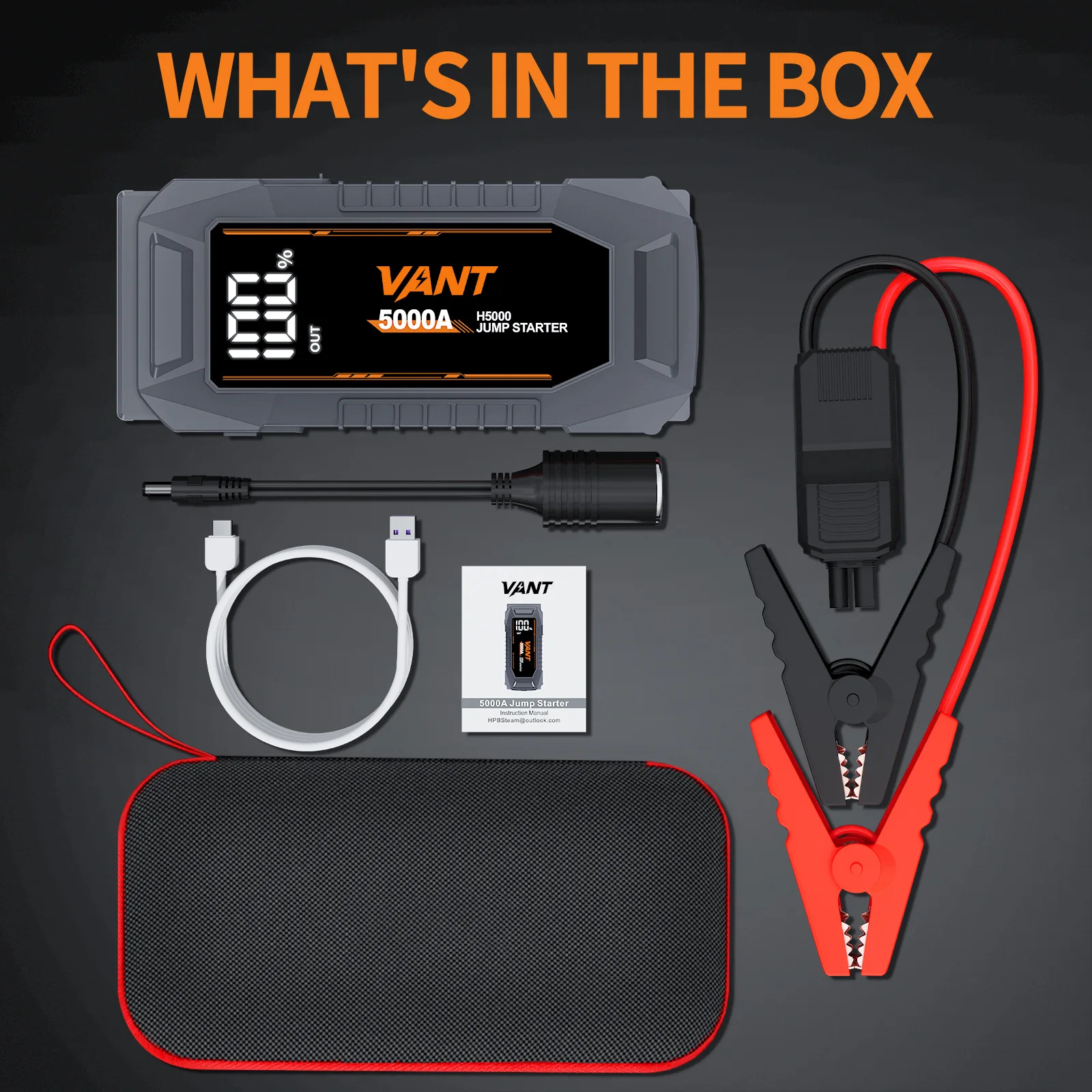 Vant Hot Selling 5000A 12V MultiFunction Car Battery Jump Starter Mini Power Bank Portable Car Jump Starter for Car