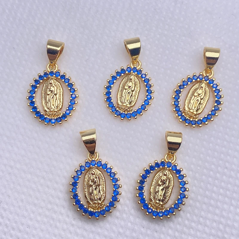 Wholesale 18K Gold Plated CZ Virgin Mary Pendant Colorful Zircon