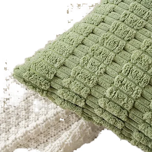 Knagsfa Boho Throw Pillow Cover 18x18 Inches - Green Vintage Ethnic Decorative Square Pillowcase - View #4