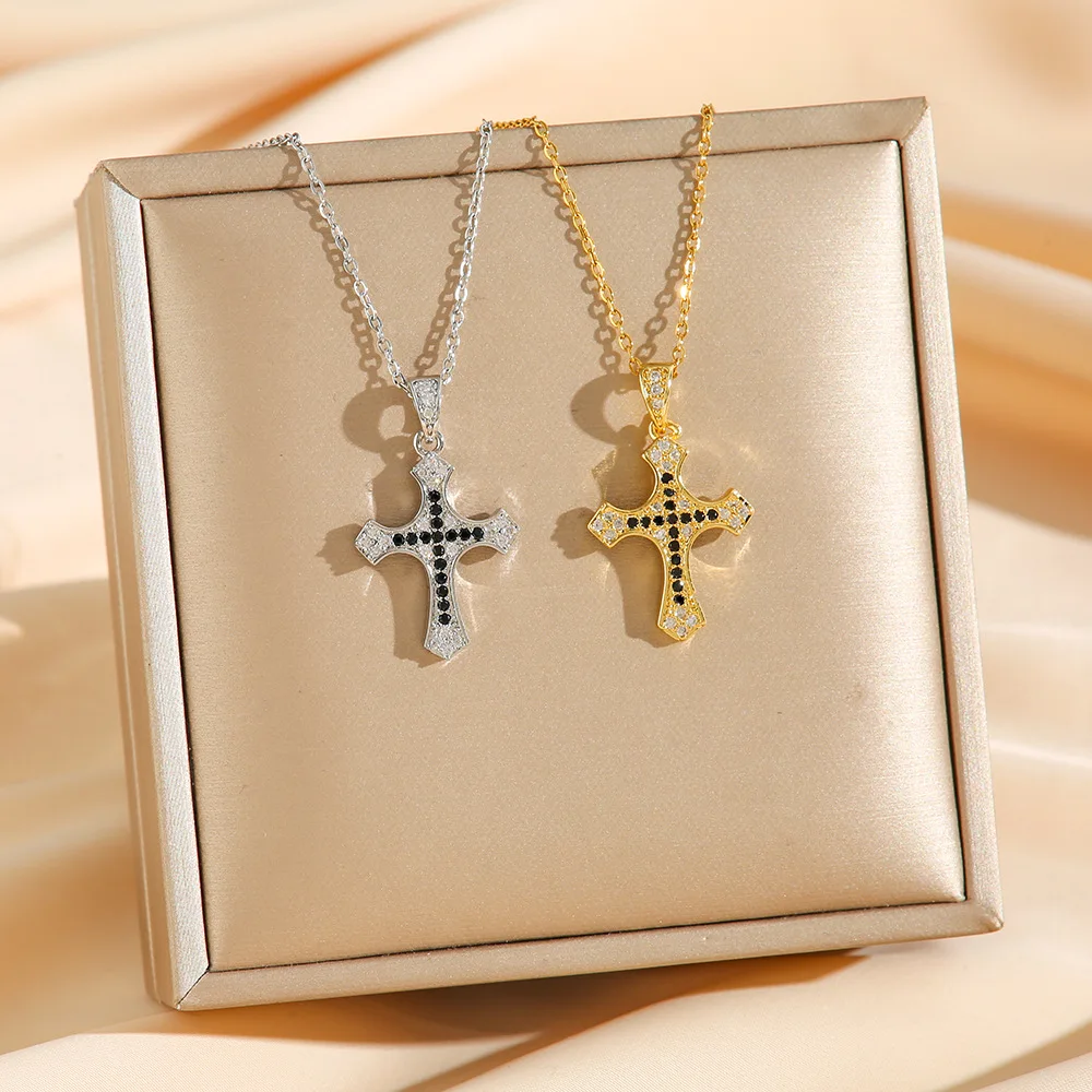 Sming Unique 18k Gold Plated Full Zircon Cross Pendant Necklace