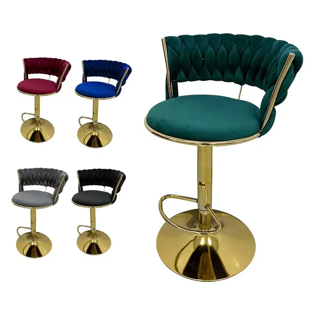 swivel luxury green velvet bar chairs hotel Italian bar chairs chaise haute de bar chair gold modern