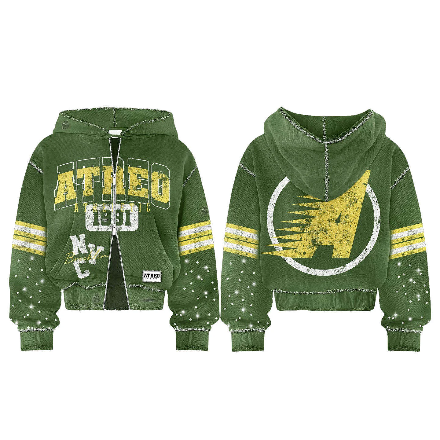 Custom Heavyweight Acid Wash Sun Faded Rhinestone Double Zipper Cropped Hoodie Streetwear Tracksuits Sweatpants and Hoodie Set gallery 4