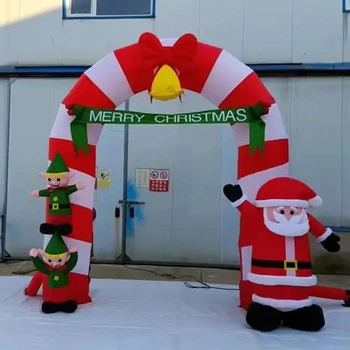 Inflatable Candy Cane Archway With Santa Claus For Christmas Outdoor Decorating Inflatable Xmas Archway