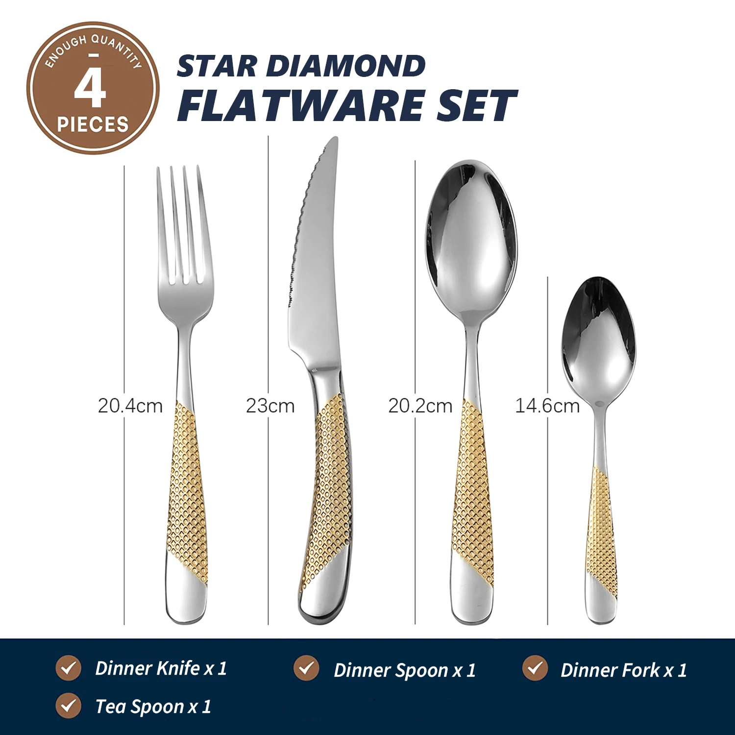 2024 Hot Selling Product Hammered Stainless Steel Flatware Set Gold