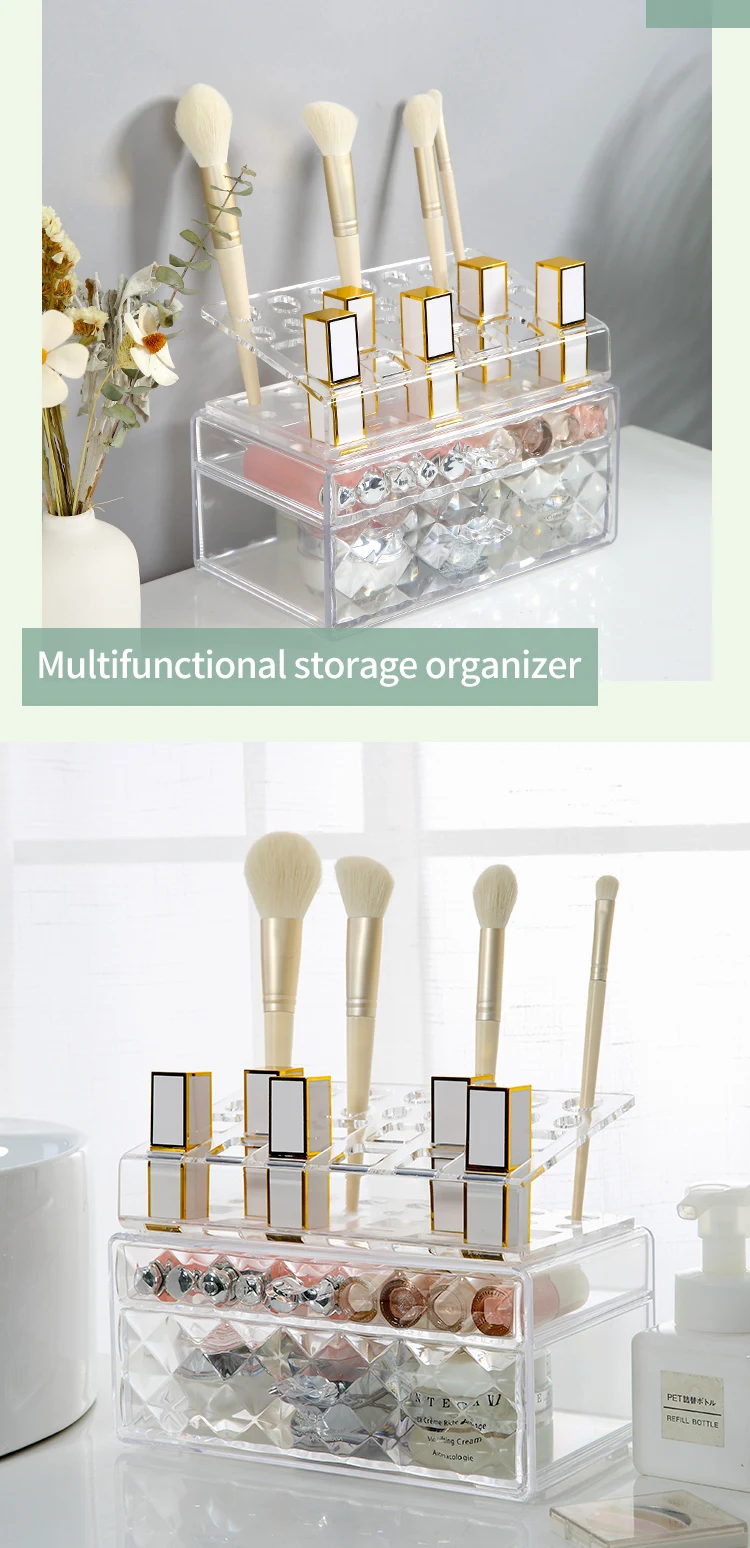 Wholesale Multilayers Acrylic Makeup Organizer With Drawers Plastic Cosmetic Brushes Lipsticks
