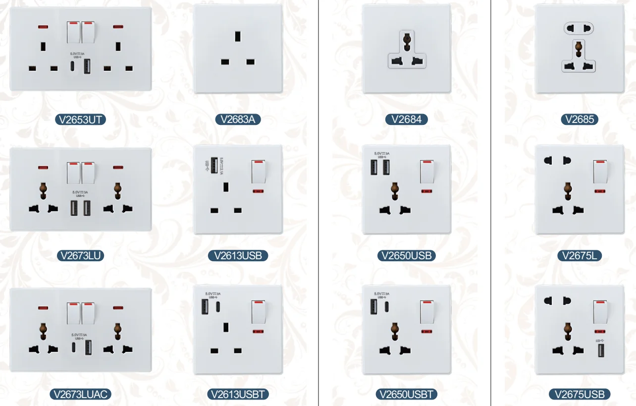 VNX White UK 13A Light Button Switch Fast Charging Power Wall Switch Socket 220V Electrical Outlet Wall Switch