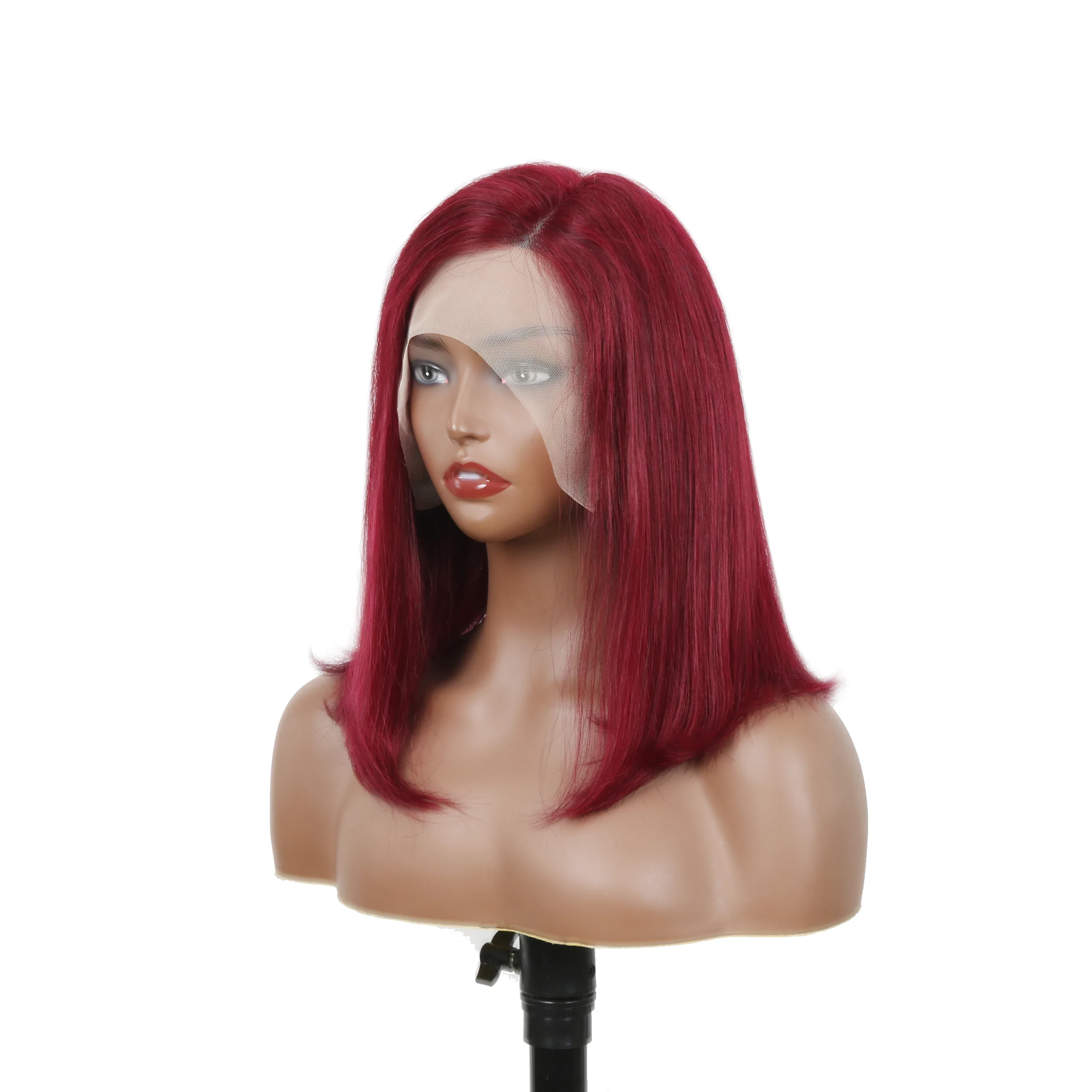 Korte Bob Pruik Kant Voorkant Menselijk Haar Pruiken Voor Vrouwen Gekleurd Bordeaux Zijscheiding Kant Pruik 99J Rood Rechte Bob Braziliaanse Pruiken Te Koop_voghion.com