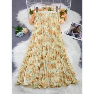 Women's Casual Summer Chiffon Skirt Floral Draped Empire Waist Straight Design Breathable Anti-Static for Wholesale