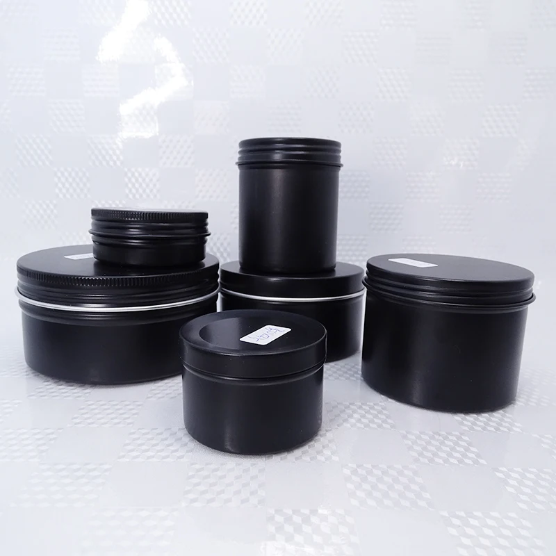 100ml 200ml matte black aluminum storage can tall metal tin jar with screw cap and slip lid