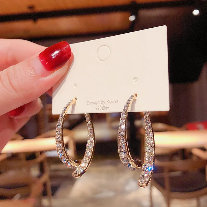 Cross Curved Earrings With Zircon Stones - Linear Drop Front Back Ear Cuff Hypoallergenic Fashion Jewelry