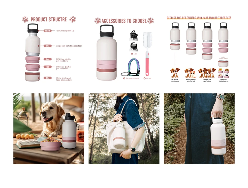 32oz Leakproof Double Wall Insulated Stainless Steel Dog Pet Water