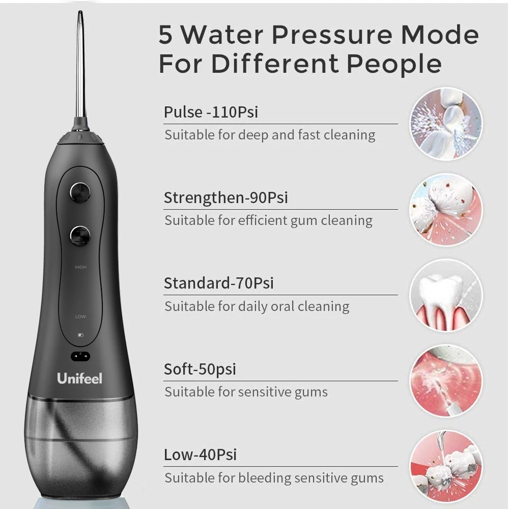 Unifeel 2021 Water Flosser Diy Mode High Speed Big Enphuly aero Travel White Pro Wireless Charging Cable Dentales Water Flosser