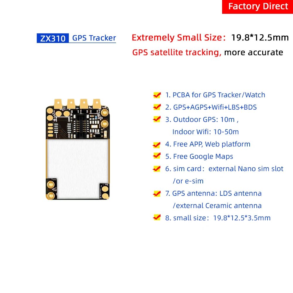 超小型GPSトラッカーPCB基板ZX310、GSM GPRS SIMカードWifi LBS追跡