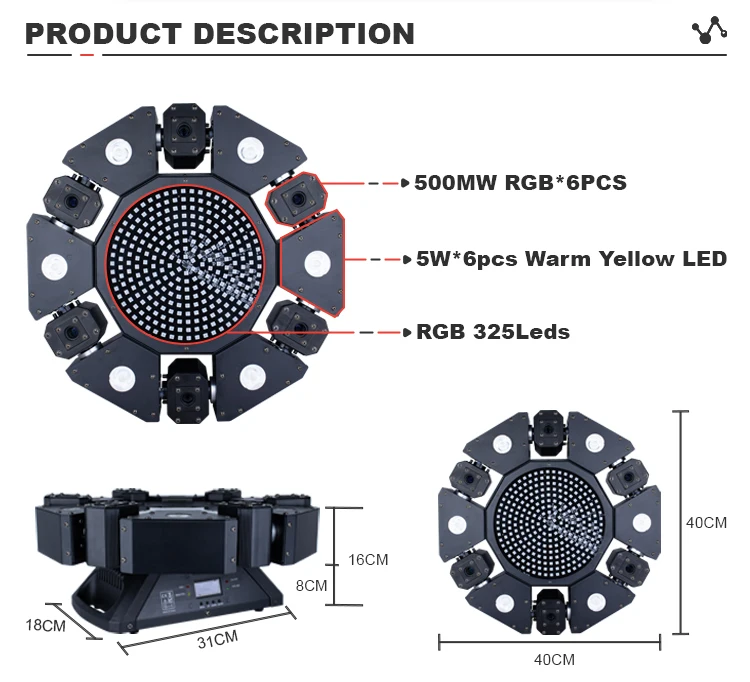 6 Eye Rgb 325 LED Beads Circle Controlled Strobe Moving Head Dj Light