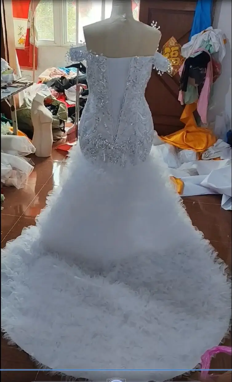 floral beaded lace and tulle mermaid wedding dress Floral Beaded Lace and Tulle Mermaid Wedding Dress