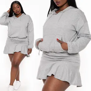 Huili Custom Logo Cotton Hooded Streetwear High Quality Heavyweight Pullover Solid Color Hoodie Dress for Women