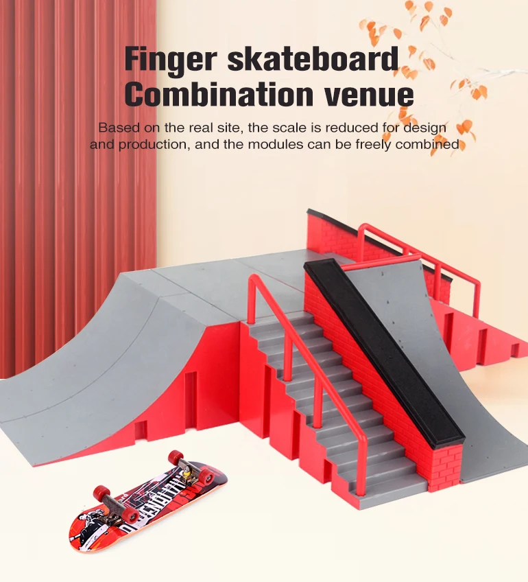 Finger Skateboard Scooter Mini Park, Plastic Freestyle Children Kits Rails Landing Skatepark Toy
