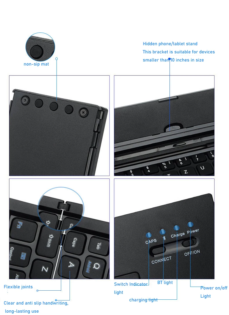 3折蓝牙键盘teclado porttil口袋第三折触摸板可折叠键盘迷你折叠bt 3.0无线键盘