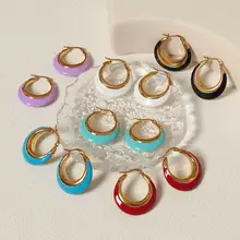 Enamel Hoop Earrings Colorful Enamel Chunky Hoop Earrings 18K Gold Plated Stainless Steel Large Chunky Earrings Jewelry Gift