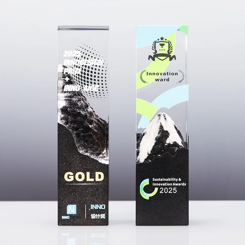 Prix et trophées en cristal K9, grès, design créatif Small Bridge, forme de montagne enneigée, personnalisables, création sur mesure