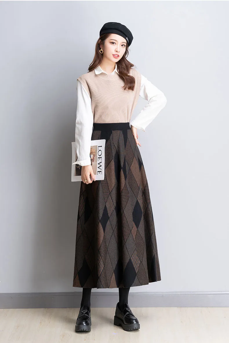 Autumn And Winter Versatile Plaid Skirt Knee Show Thin In Long A Word ...
