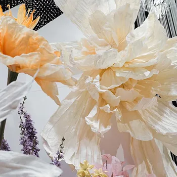 2024 giant hand-folded plastic flowers custom 1M wedding props background window decorated with pink flowers
