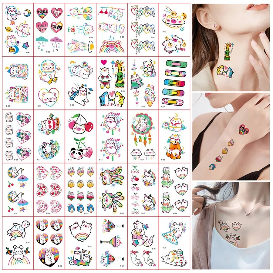 30 Sheets 400+ Patterns Cute Temporary Tattoos ,Arm Finger Hand Face Tiny Small Summer Style Tattoo Stickers