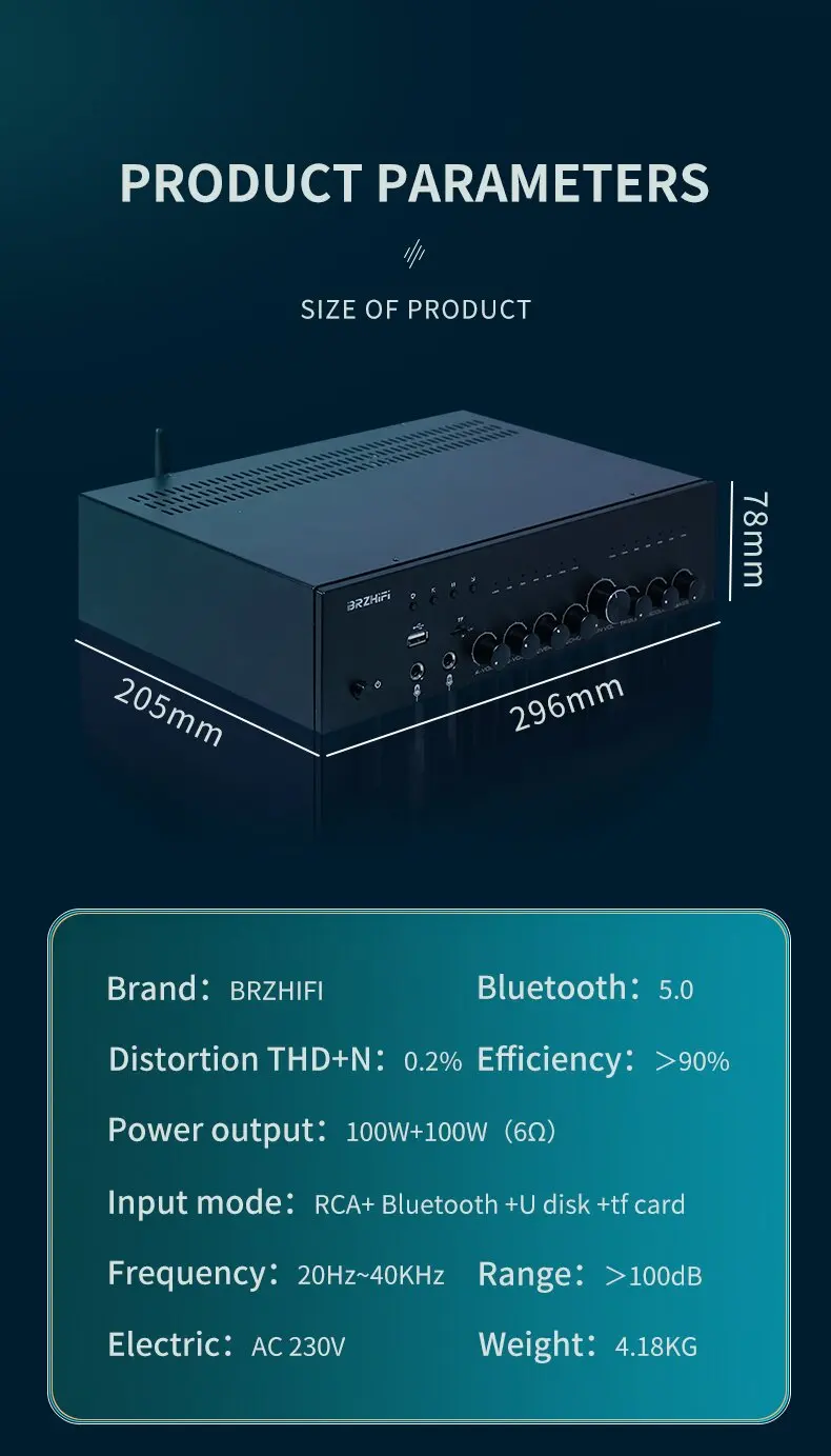 BRZHIFI 200WX2 High-Power BT Karaoke Power Amplifier Thick Film USB Drive HIFI Stereo for Home Use with FM Radio Tuner supplier