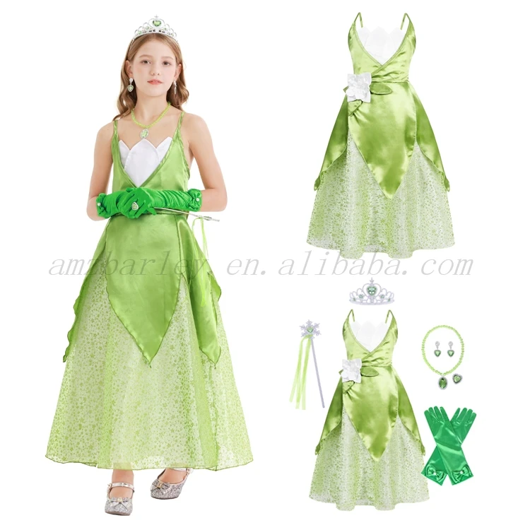 Girls Princess Tiana Dress Perfect for Halloween Parties