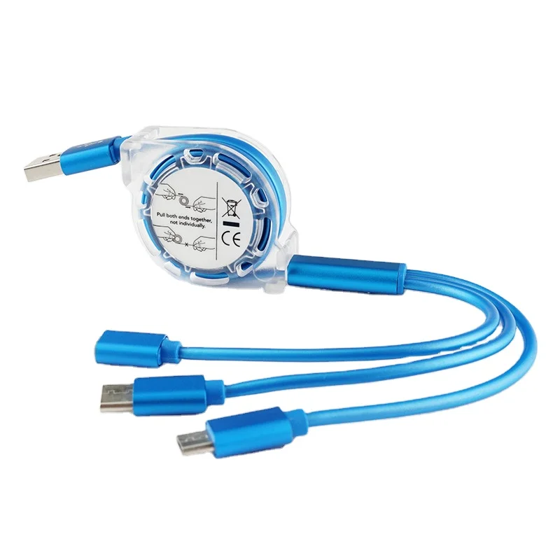 One with Three Retractable Cable Data Cable Three-in-One Charger Fast Charging Multi-Function Car Data Cable