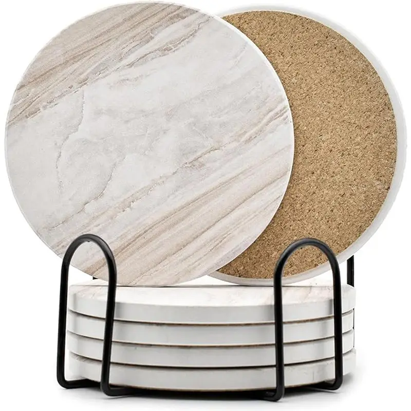 Custom Printing Absorbent Coasters Set Ceramic Drink Coaster with Holder for Kinds of Cups Place Mats and Coffee Table