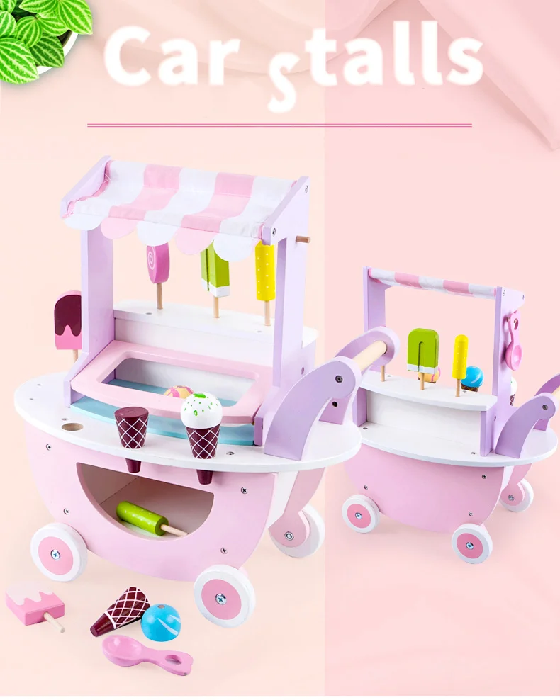 High Quality Wooden Ice Cream Cart Toy Set For Kids Ecofriendly