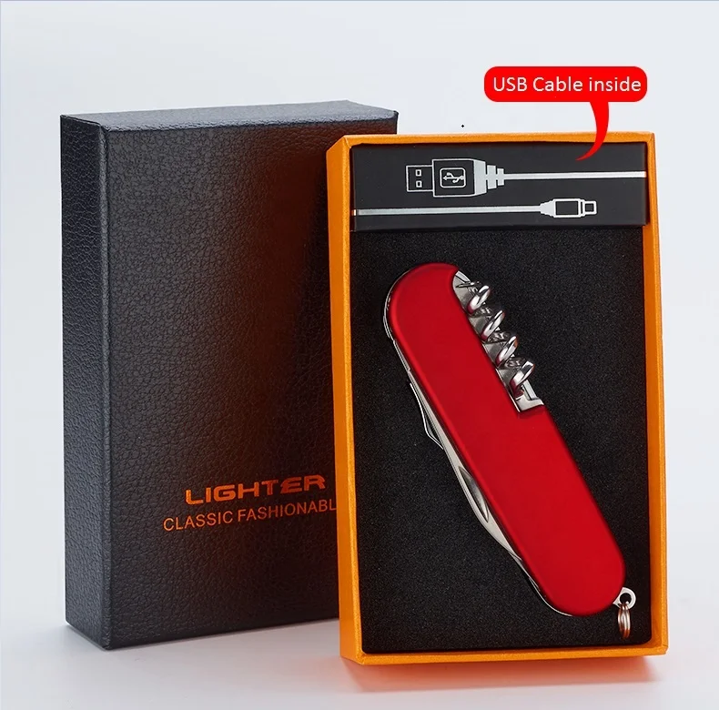5 in 1 Multifunction Double Arc Lighter With Penknife Bear Opener Windproof Electronic USB Rechargeable Plasma Lighter