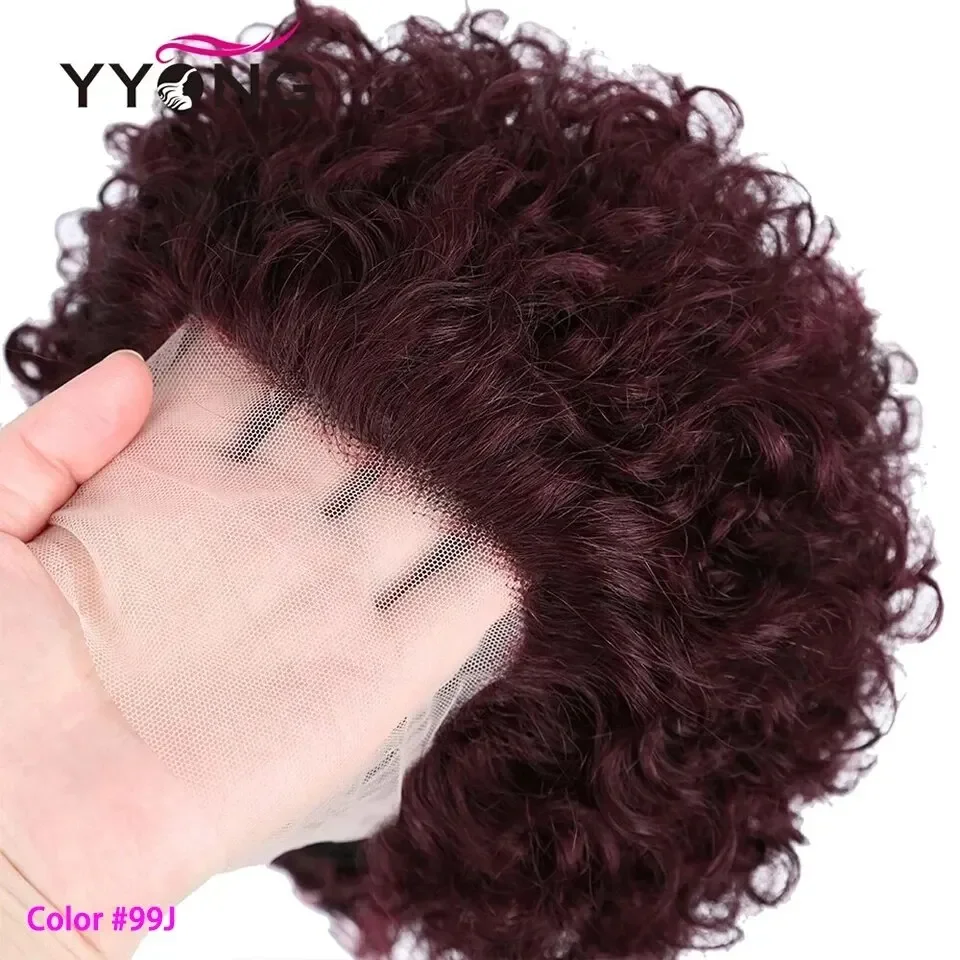 Parrucca corta Pixie Cut Capelli umani Ondulati Ombre Marrone Trasparente Front Lace Parrucche Ricce Donne_voghion.com