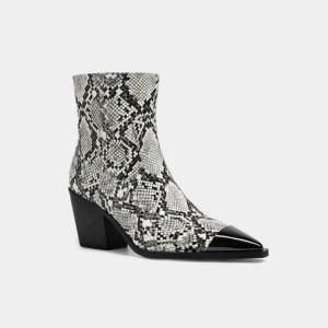 Women's Chunky Heel Snake Chelsea Boots with Sleek Minimalist Design Pointed Toe Ankle Bootie for Autumn Season Western Style